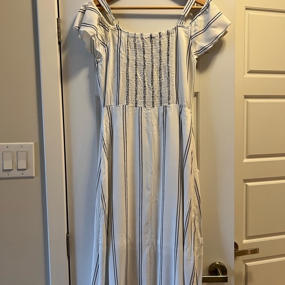 Striped Button Up Off The Shoulder Dress Women’s M - Picture 5 of 8